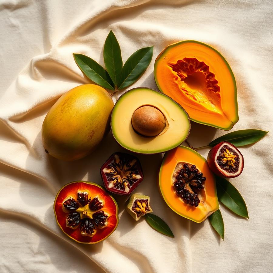 Mango, avocado, papaya e frutti tropicali